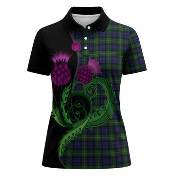 Gordon Tartan Women Polo Shirt Traditional Scottish Thistle