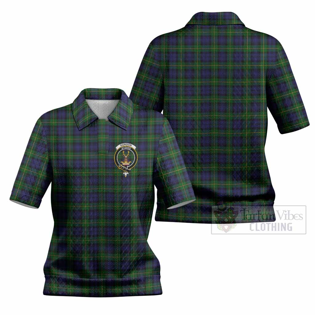 Gordon Tartan Women’s Polo Sweater Top with Family Crest