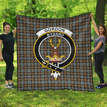 Gordon Weathered Tartan Quilt with Family Crest