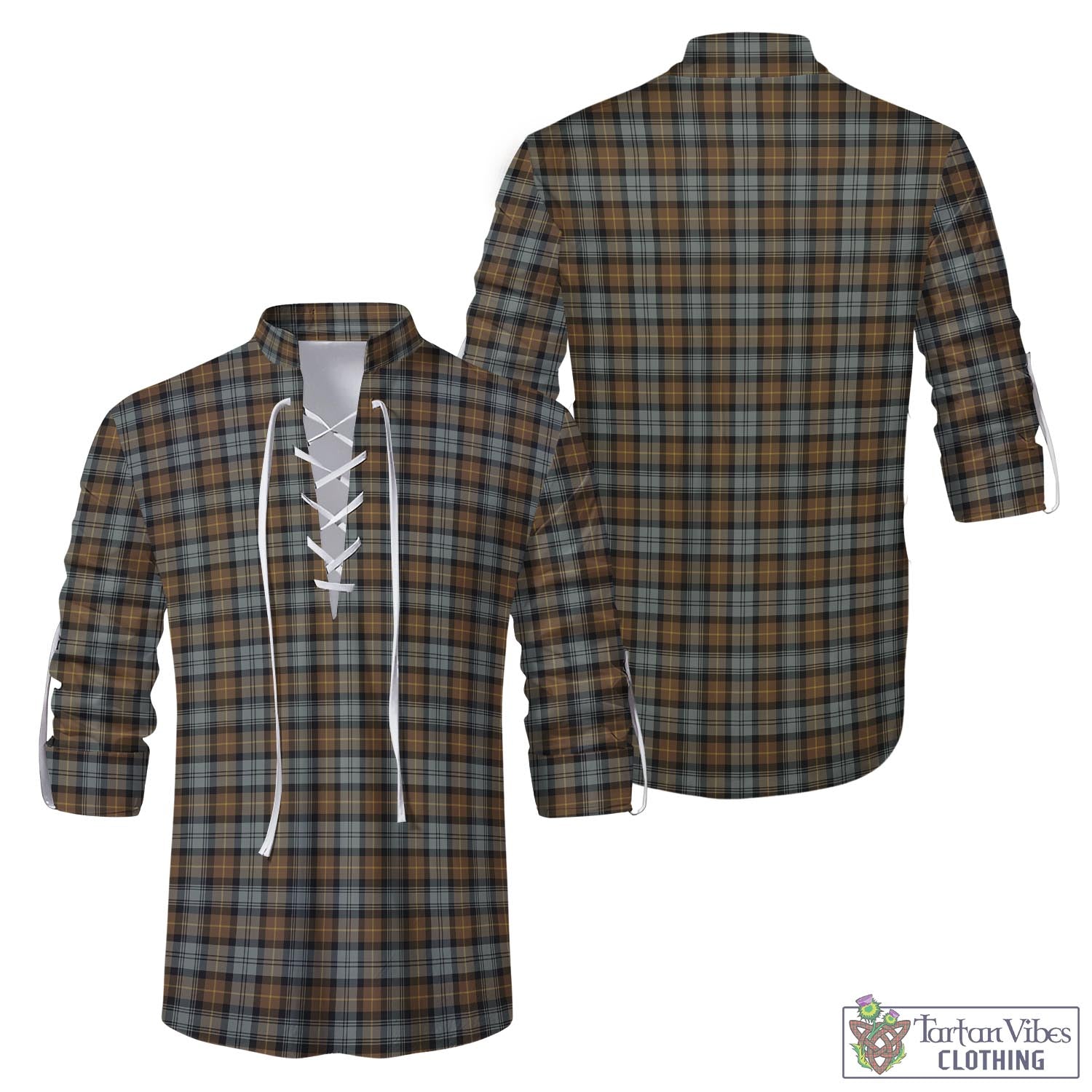 Tartan Vibes Clothing Gordon Weathered Tartan Men's Scottish Traditional Jacobite Ghillie Kilt Shirt