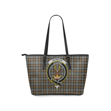 Gordon Weathered Tartan Leather Tote Bag with Family Crest