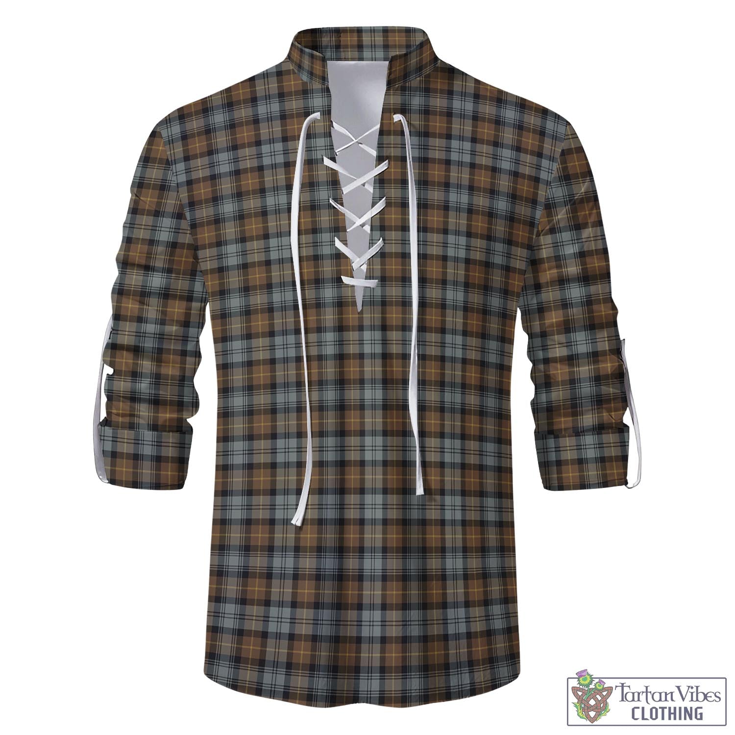 Tartan Vibes Clothing Gordon Weathered Tartan Men's Scottish Traditional Jacobite Ghillie Kilt Shirt