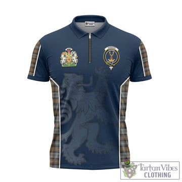 Gordon Weathered Tartan Zipper Polo Shirt with Family Crest and Lion Rampant Vibes Sport Style