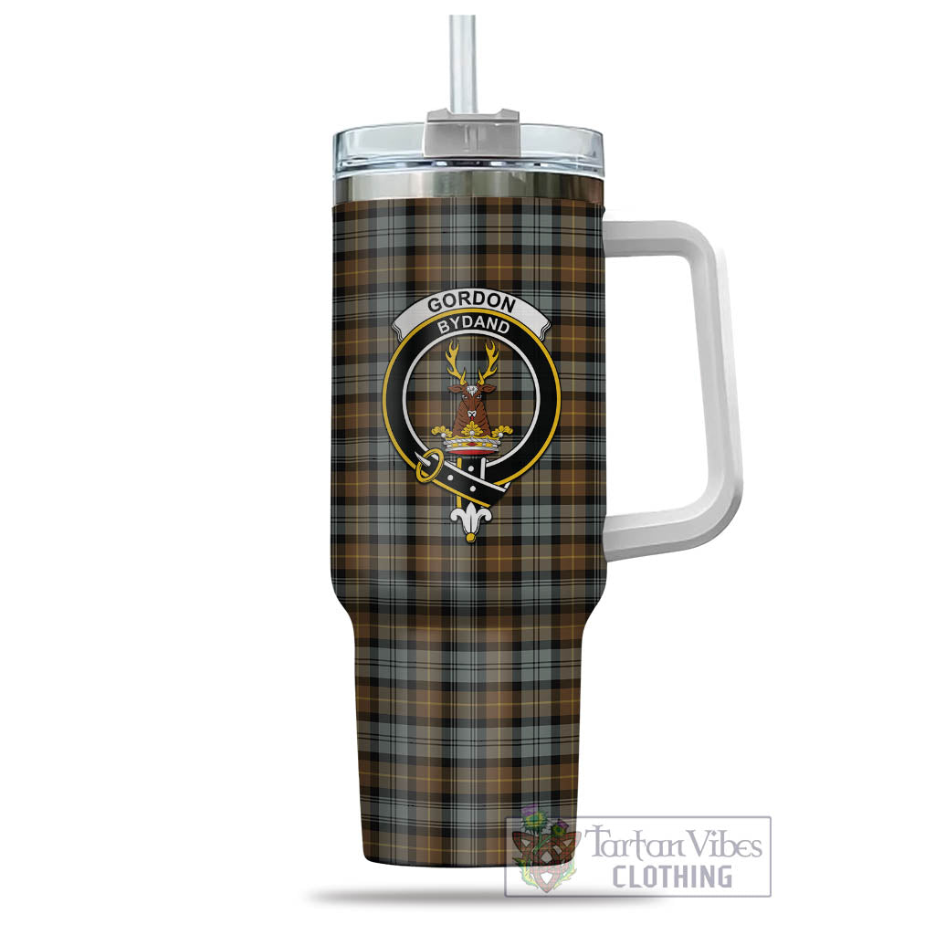 Tartan Vibes Clothing Gordon Weathered Tartan and Family Crest Tumbler with Handle
