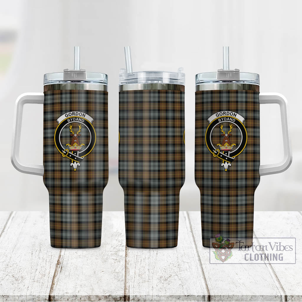 Tartan Vibes Clothing Gordon Weathered Tartan and Family Crest Tumbler with Handle