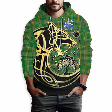 Tartan Vibes Clothing Gorman Irish Tartan Hoodie with Coat of Arms Celtic Wolf Style