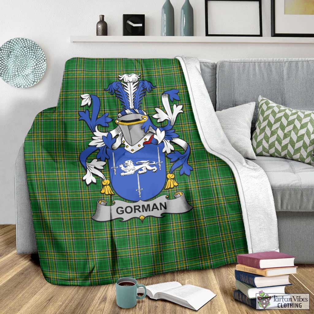 Tartan Vibes Clothing Gorman Irish Clan Tartan Blanket with Coat of Arms