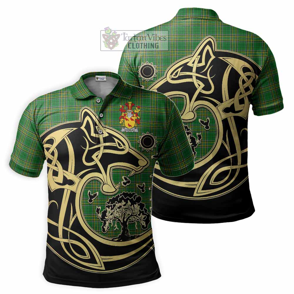 Tartan Vibes Clothing Gormley Irish Tartan Polo Shirt with Coat of Arms Celtic Wolf Style