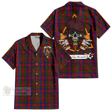 Gow Tartan Hawaiian Shirt with Family Crest and Bearded Skull Holding Bottles of Whiskey Kid - Tartan Vibes Clothing