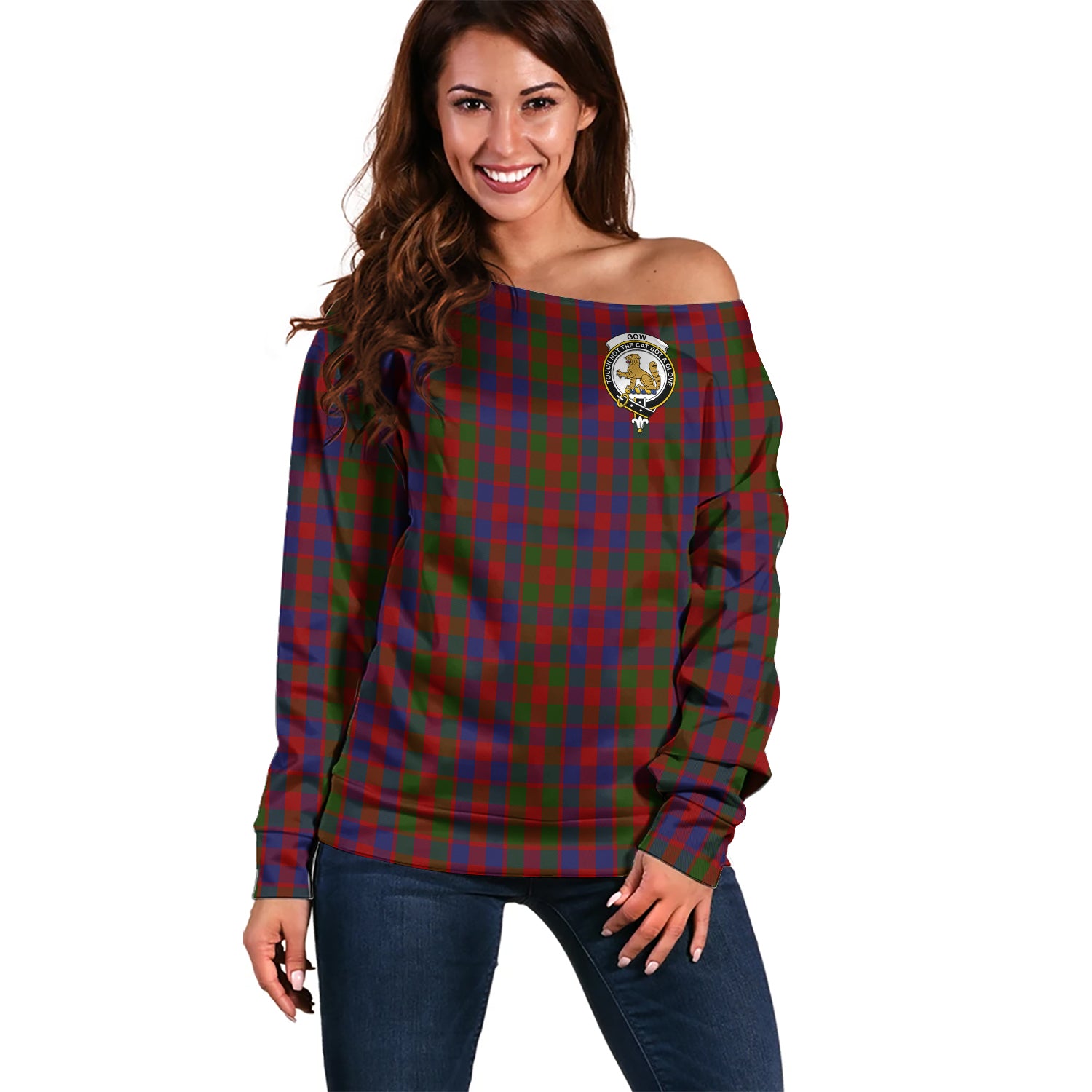 Gow Tartan Off Shoulder Women Sweater with Family Crest Women - Tartan Vibes Clothing