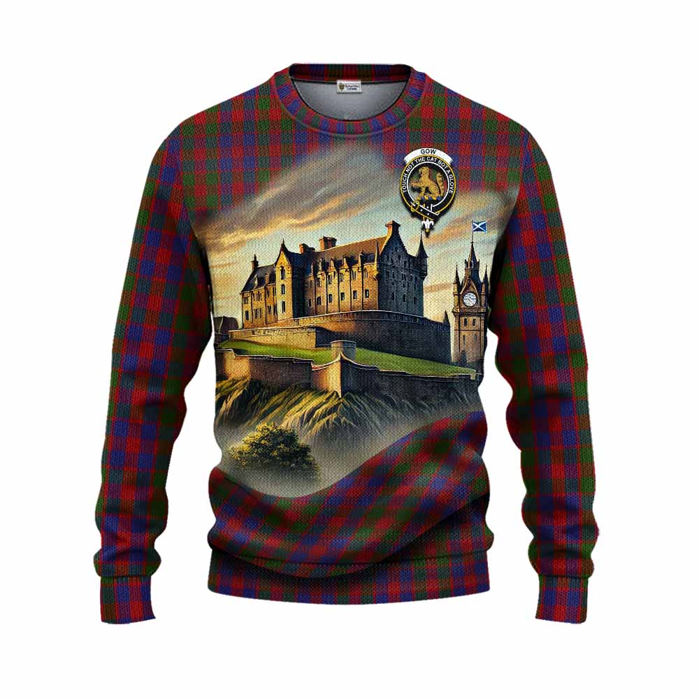 Gow Tartan Family Crest Knitted Sweater with Scottish Ancient Castle Style Unisex - Tartan Vibes Clothing