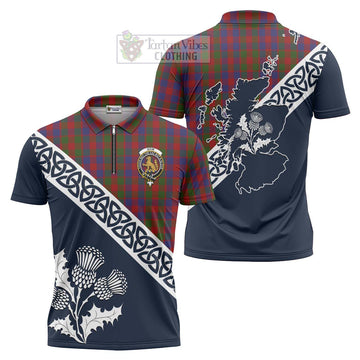 Gow Tartan Zipper Polo Shirt Featuring Thistle and Scotland Map Unisex - Tartanvibesclothing Store