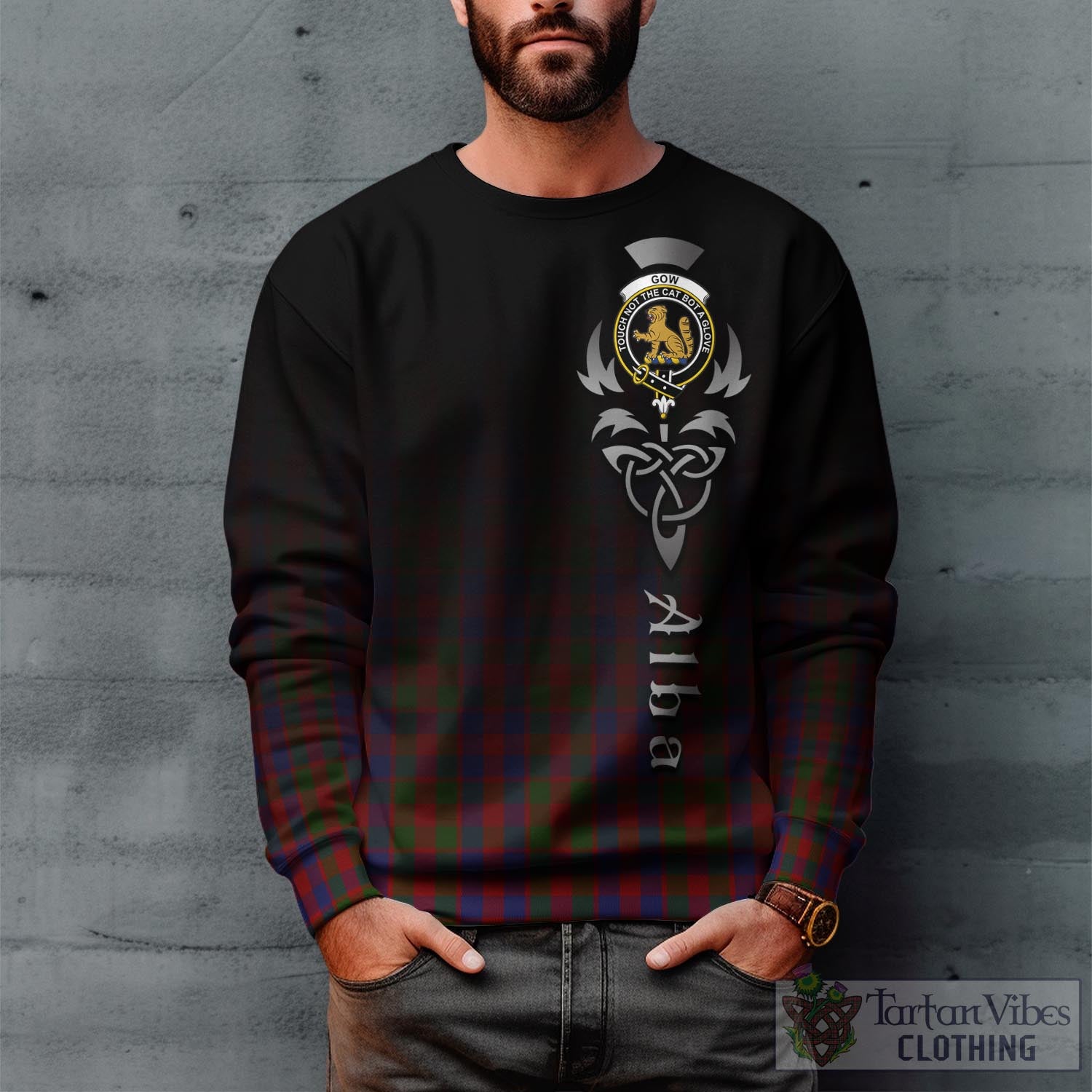 Gow Tartan Sweatshirt Featuring Alba Gu Brath Family Crest Celtic Inspired Unisex - Tartan Vibes Clothing