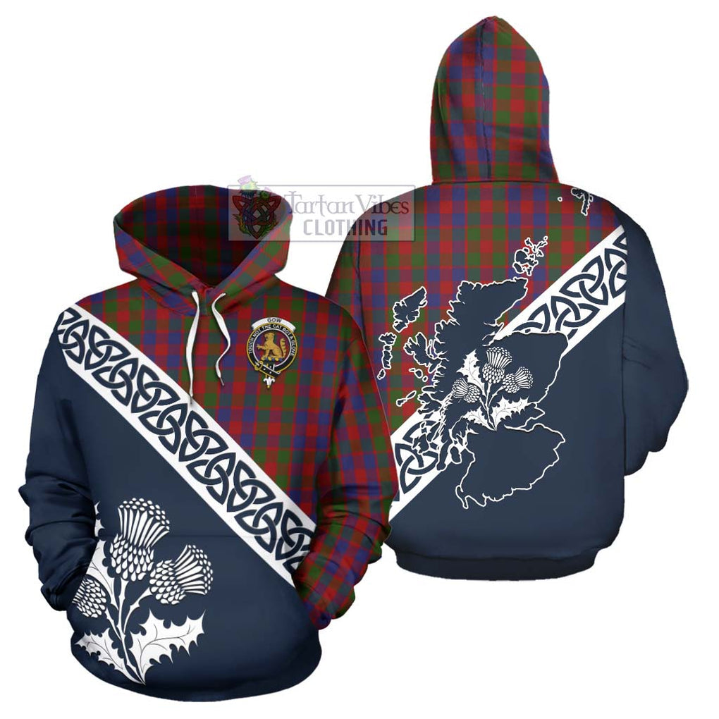 Gow Tartan Hoodie Featuring Thistle and Scotland Map Zip Hoodie - Tartan Vibes Clothing