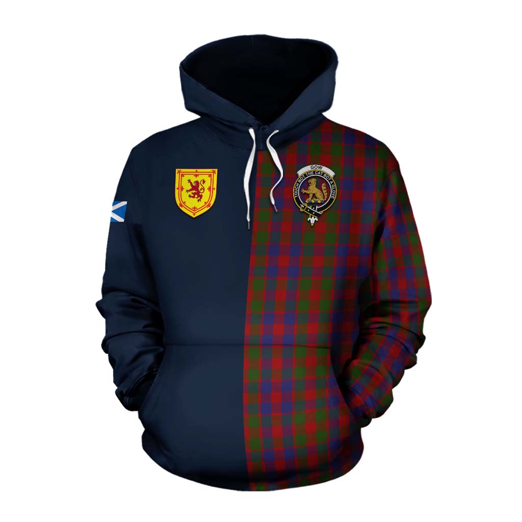 Gow Tartan Cotton Hoodie Alba with Scottish Lion Royal Arm Half Style Pullover Hoodie XS - Tartan Vibes Clothing