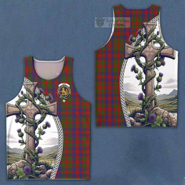 Gow Tartan Men's Tank Top with Family Crest and St. Andrew's Cross Accented by Thistle Vines Men - Tartan Vibes Clothing