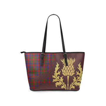 Tartan Vibes Clothing Gow Tartan Leather Tote Bag Gold Thistle Style