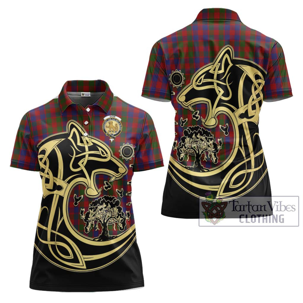 Gow Tartan Women's Polo Shirt with Family Crest Celtic Wolf Style Women - Tartan Vibes Clothing