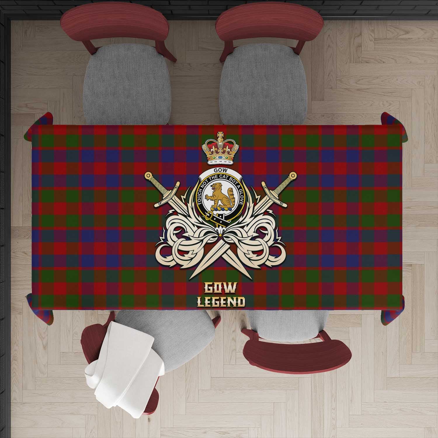 Gow Tartan Tablecloth with Clan Crest and the Golden Sword of Courageous Legacy - Tartan Vibes Clothing