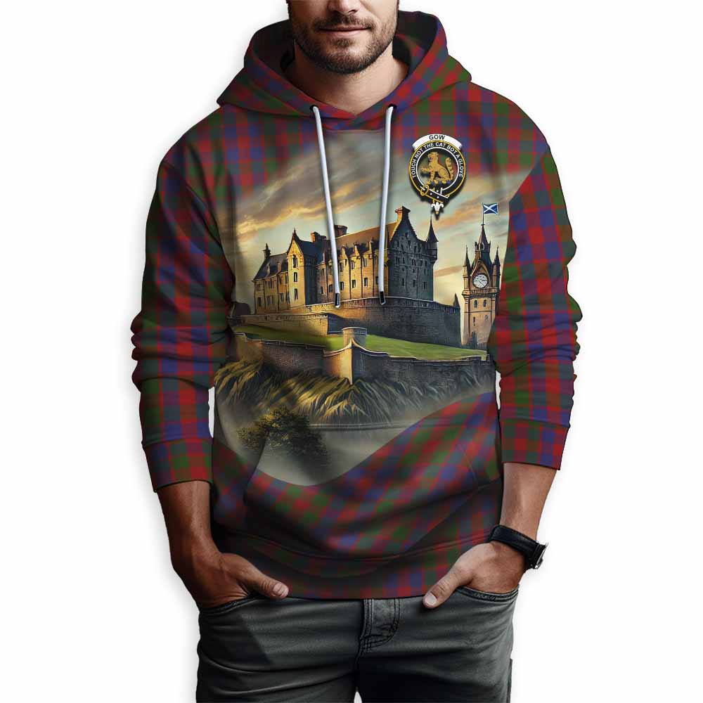 Gow Tartan Family Crest Hoodie with Scottish Ancient Castle Style Pullover Hoodie - Tartan Vibes Clothing