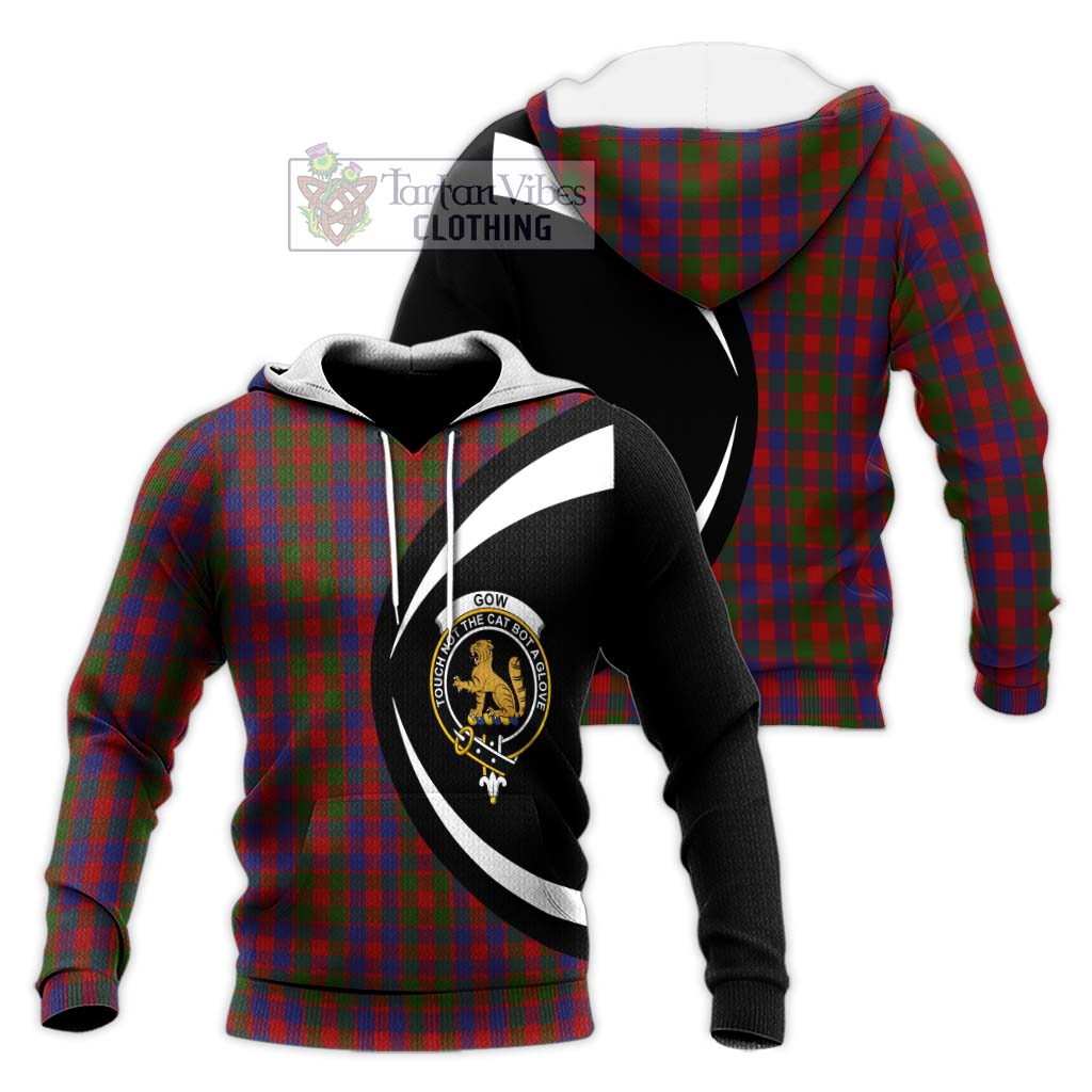 Gow Tartan Knitted Hoodie with Family Crest Circle Style Unisex Knitted Pullover Hoodie - Tartan Vibes Clothing