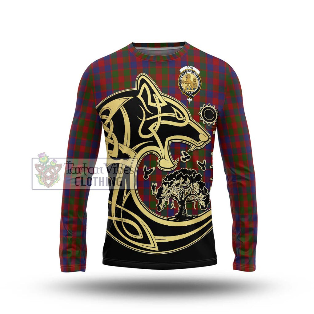 Gow Tartan Long Sleeve T-Shirt with Family Crest Celtic Wolf Style Unisex - Tartan Vibes Clothing