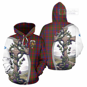 Gow Tartan Hoodie with Family Crest and St. Andrew's Cross Accented by Thistle Vines Zip Hoodie - Tartan Vibes Clothing
