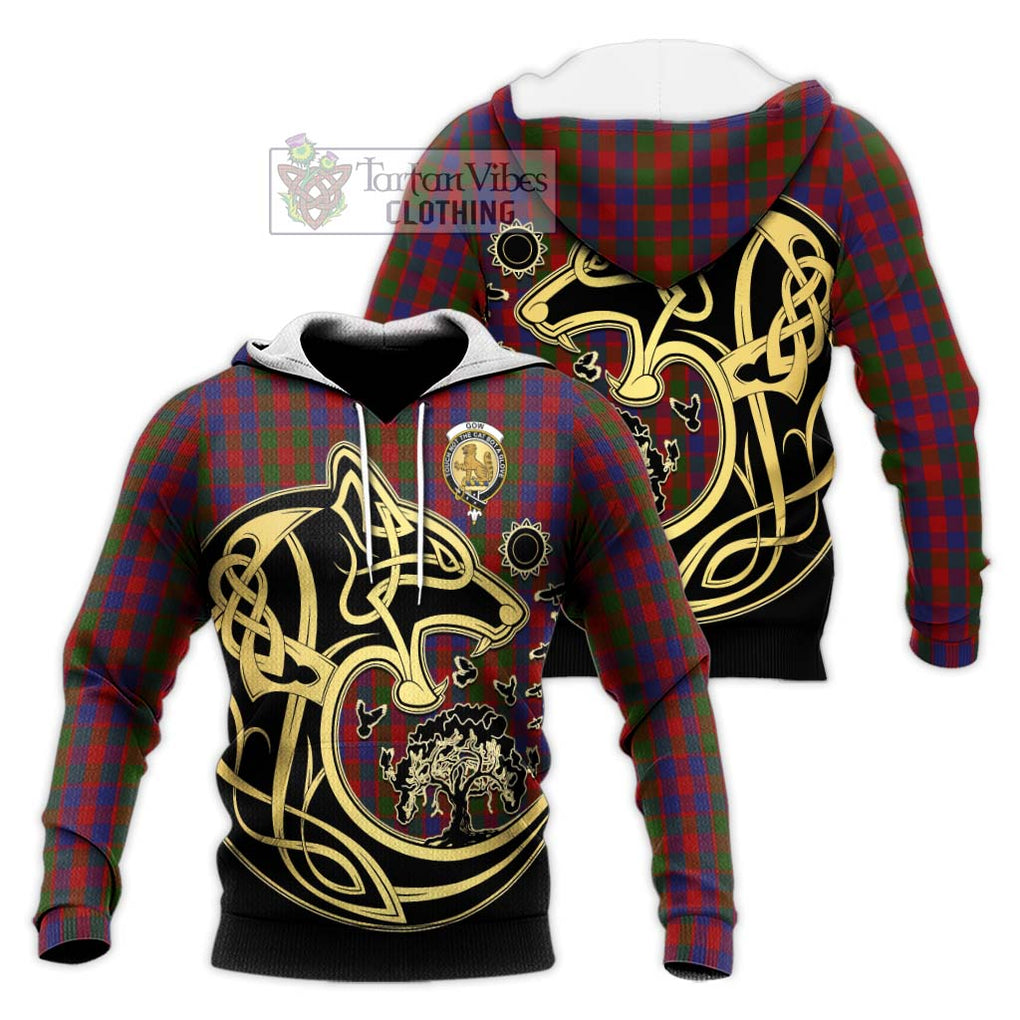 Gow Tartan Knitted Hoodie with Family Crest Celtic Wolf Style Unisex Knitted Pullover Hoodie - Tartan Vibes Clothing