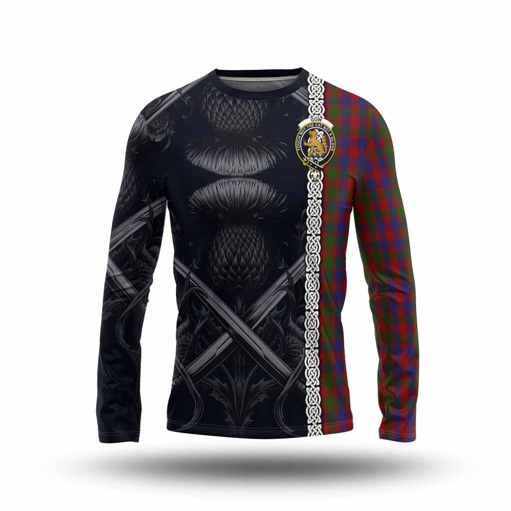 Gow Tartan Long Sleeve T-Shirt with Family Crest Cross Sword Thistle Celtic Vibes Unisex - Tartan Vibes Clothing