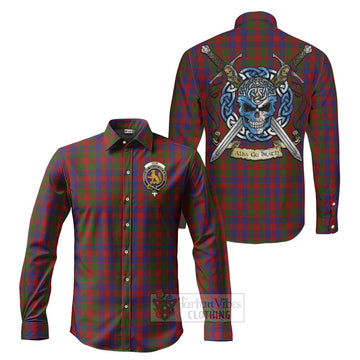 Gow Tartan Long Sleeve Button Shirt with Family Crest Celtic Skull Style Men's Shirt S - Tartan Vibes Clothing