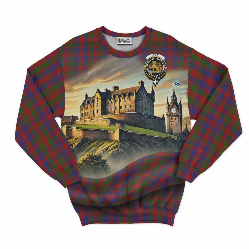 Gow Tartan Family Crest Sweatshirt with Scottish Ancient Castle Style Unisex - Tartan Vibes Clothing