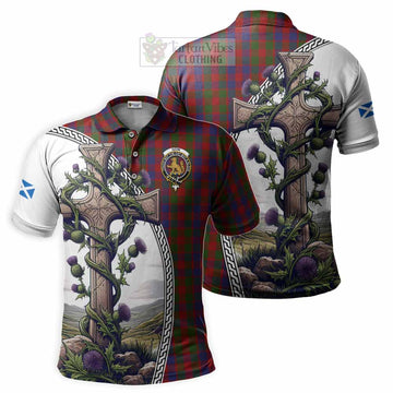 Gow Tartan Polo Shirt with Family Crest and St. Andrew's Cross Accented by Thistle Vines Kid - Tartan Vibes Clothing