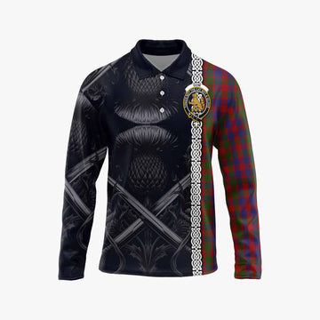 Gow Tartan Long Sleeve Polo Shirt with Family Crest Cross Sword Thistle Celtic Vibes Unisex - Tartan Vibes Clothing