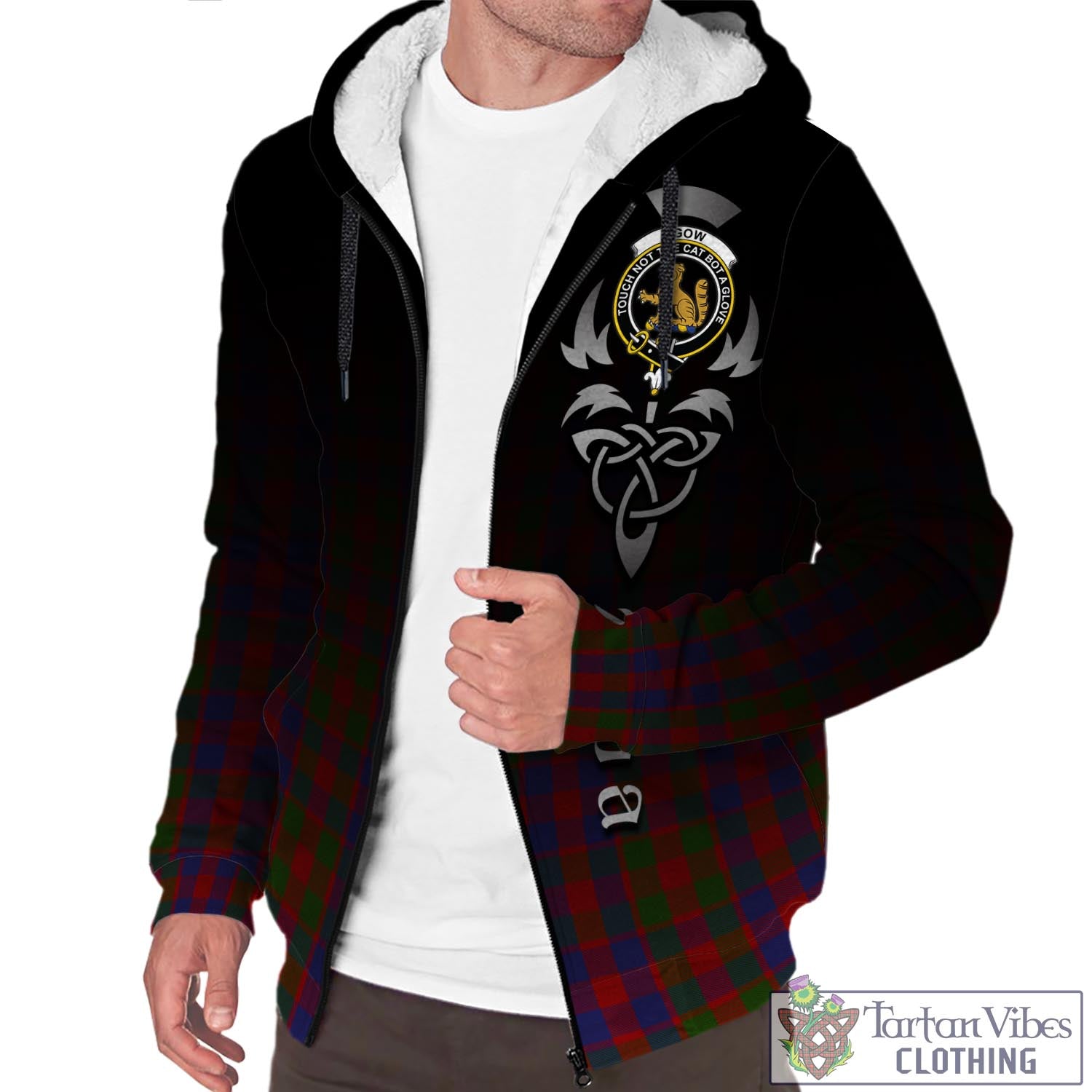 Gow Tartan Sherpa Hoodie Featuring Alba Gu Brath Family Crest Celtic Inspired Unisex - Tartan Vibes Clothing