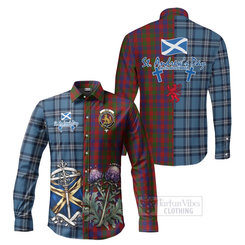 Gow Tartan Long Sleeve Button Shirt Happy St. Andrew's Day Half Tartan Style Men's Shirt S - Tartan Vibes Clothing