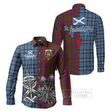 Gow Tartan Long Sleeve Button Shirt Happy St. Andrew's Day Half Tartan Style Men's Shirt S - Tartan Vibes Clothing