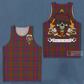 Gow Tartan Men's Tank Top with Family Crest and Bearded Skull Holding Bottles of Whiskey Men - Tartan Vibes Clothing