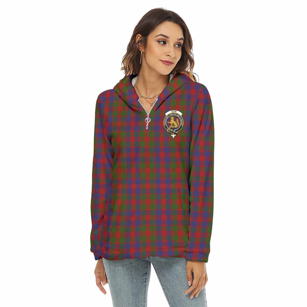 Gow Tartan Women's Borg Fleece Hoodie with Half Zip with Family Crest Female - Tartan Vibes Clothing