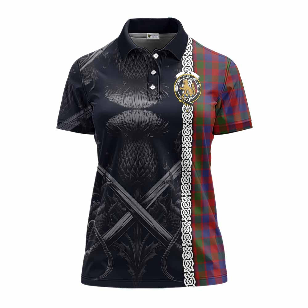 Gow Tartan Women's Polo Shirt with Family Crest Cross Sword Thistle Celtic Vibes Women - Tartan Vibes Clothing