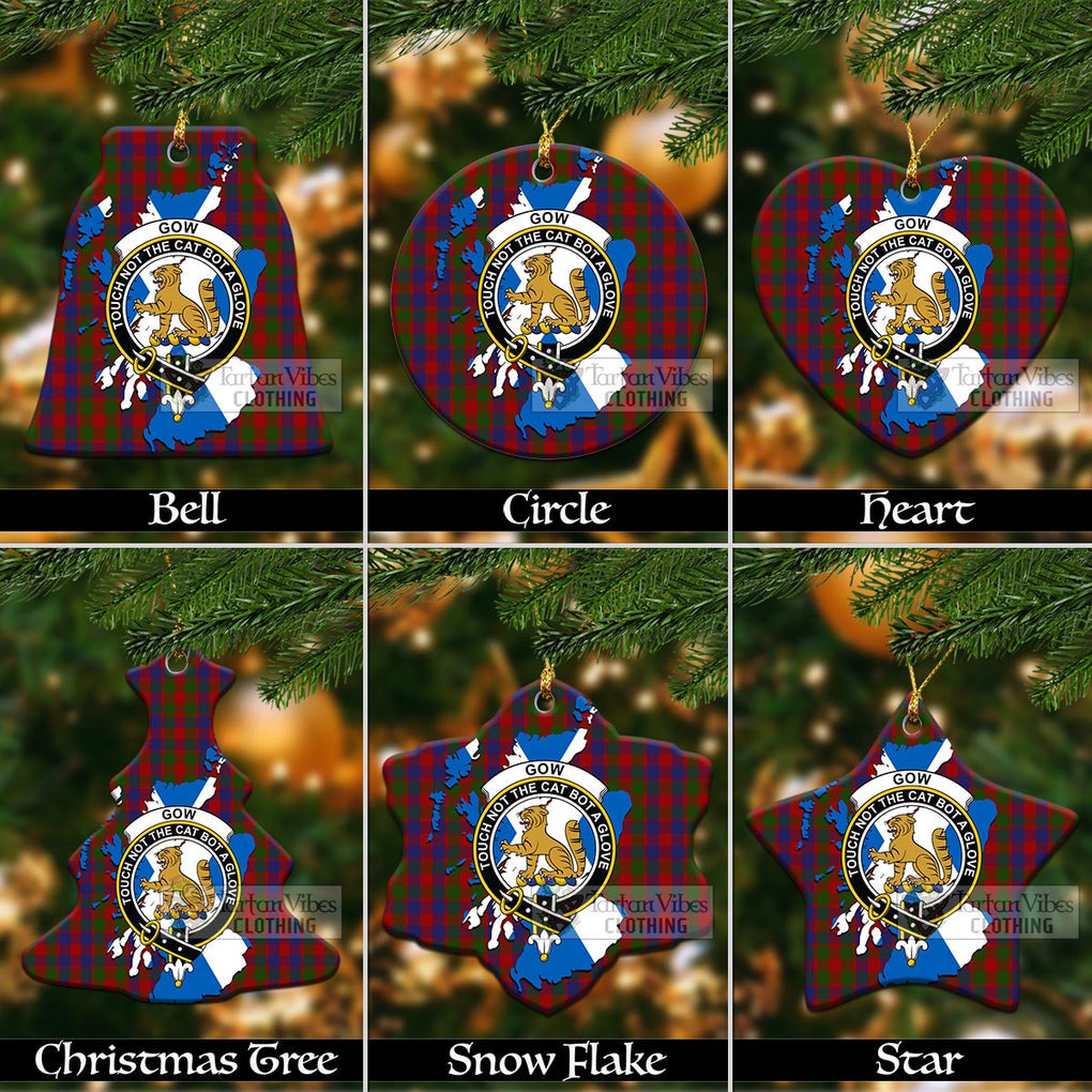 Gow Tartan Christmas Ceramic Ornaments with Family Crest and Scotland Map Ceramic - Tartan Vibes Clothing