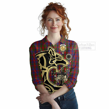 Gow Tartan Women's Casual Shirt with Family Crest Celtic Wolf Style Female - Tartan Vibes Clothing