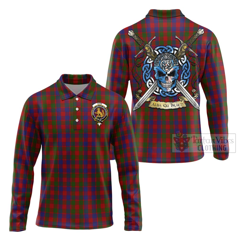 Gow Tartan Long Sleeve Polo Shirt with Family Crest Celtic Skull Style Unisex - Tartan Vibes Clothing
