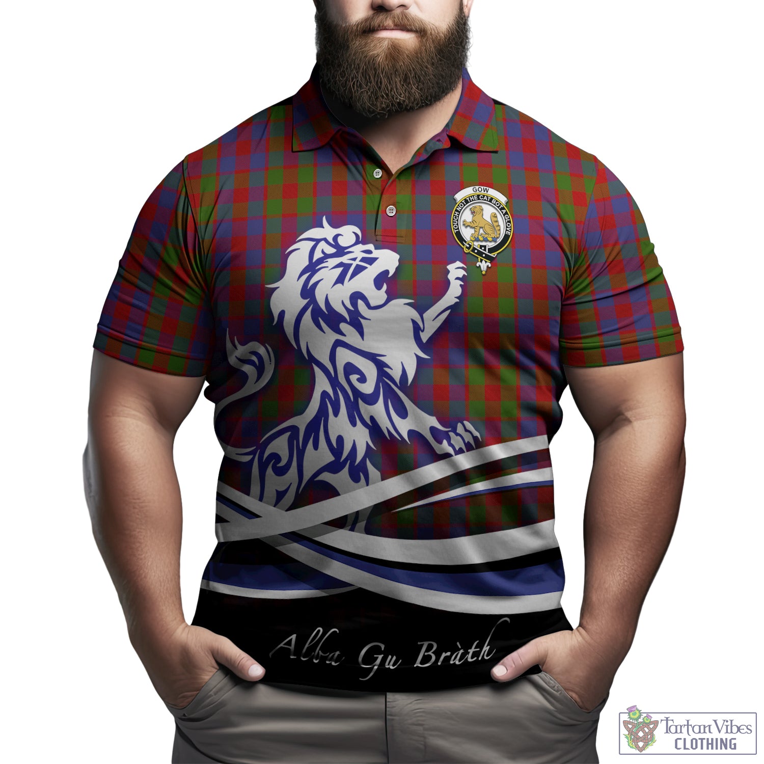 Gow Tartan Polo Shirt with Alba Gu Brath Regal Lion Emblem Kid - Tartan Vibes Clothing