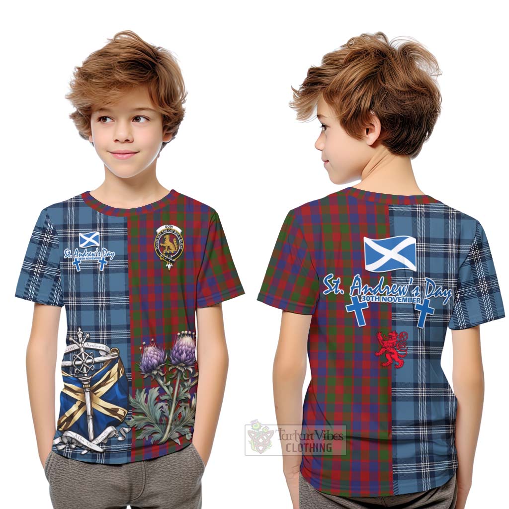 Gow Tartan Kid T-Shirt Happy St. Andrew's Day Half Tartan Style Youth XL Size14 - Tartan Vibes Clothing