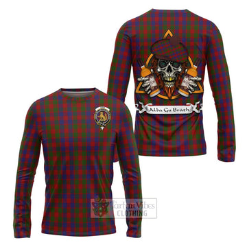 Gow Tartan Long Sleeve T-Shirt with Family Crest and Bearded Skull Holding Bottles of Whiskey Unisex - Tartan Vibes Clothing