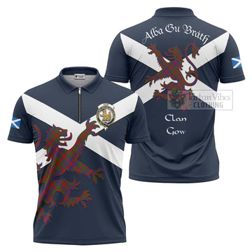Gow Tartan Lion Rampant Zipper Polo Shirt Proudly Display Your Heritage with Alba Gu Brath and Clan Name Unisex - Tartan Vibes Clothing