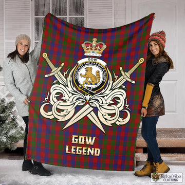 Gow Tartan Blanket with Clan Crest and the Golden Sword of Courageous Legacy X-Large 59 x 79 inches 150 x 200 cm - Tartan Vibes Clothing