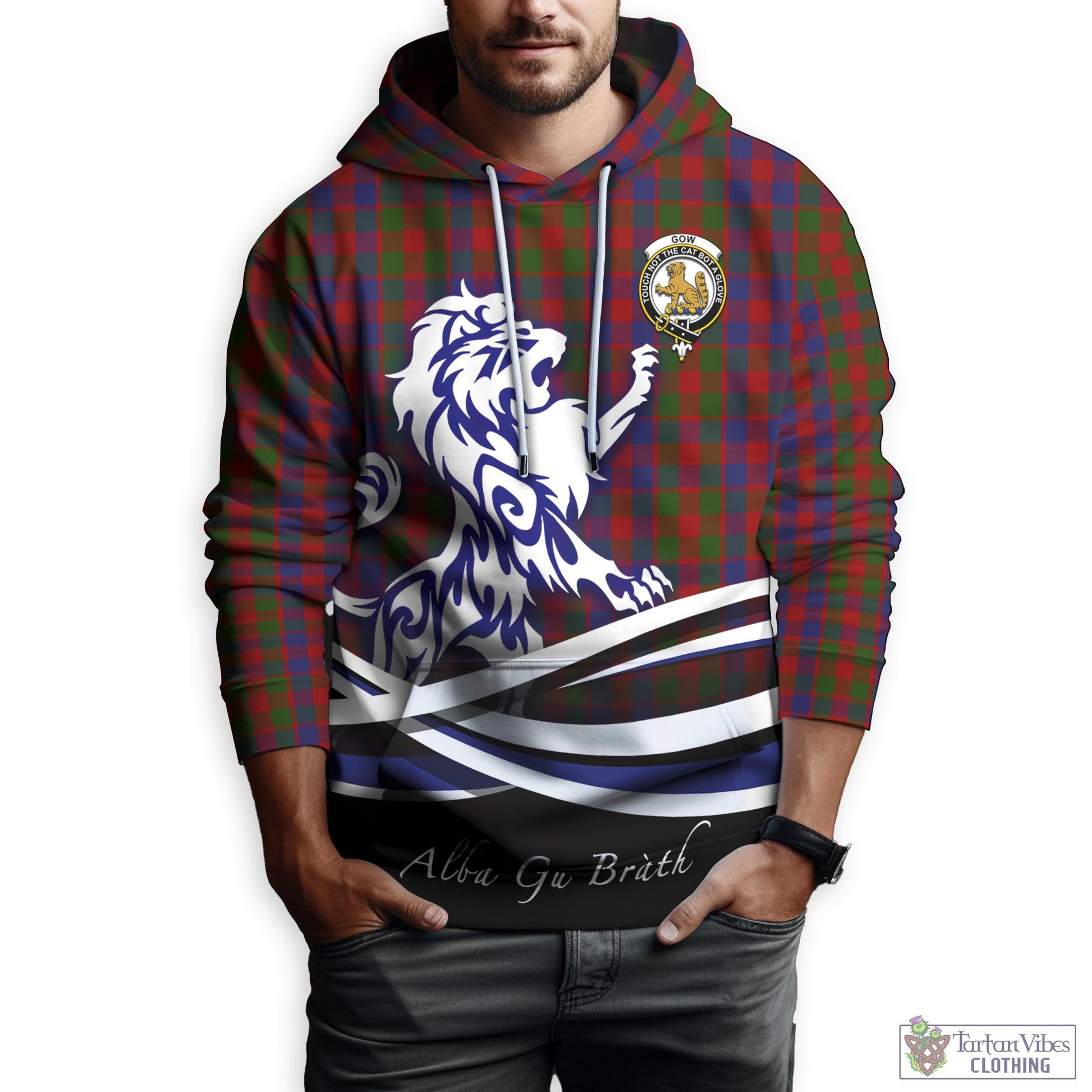 Gow Tartan Hoodie with Alba Gu Brath Regal Lion Emblem Zip Hoodie - Tartan Vibes Clothing