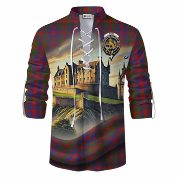 Gow Tartan Family Crest Ghillie Kilt Shirt with Scottish Ancient Castle Style Men - Tartan Vibes Clothing