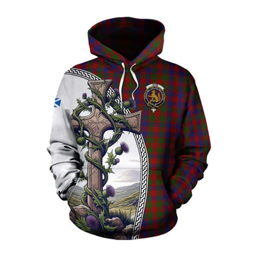 Gow Tartan Cotton Hoodie with Family Crest and St. Andrew's Cross Accented by Thistle Vines Pullover Hoodie XS - Tartan Vibes Clothing
